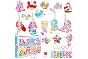 Baiyuanli 15 Set (50Pcs) 5D Keychain Pendant DIY Mermaid Diamond Painting Keychain Kits Kids Diamond Painting Keyrings Full Drill Diamond Keyring Kit by Number for Kids Children