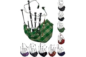 AAR Cornamusa scozzese a grandezza naturale in palissandro o finitura nera con supporti in tinta unita argento, libro di istruzioni gratuito, borsa per il trasporto, drone, ance (nero, verde nazionale)