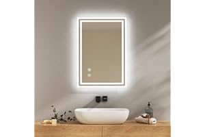 ‎EMKE EMKE Badspiegel mit Beleuchtung 50x70cm Badezimmerspiegel mit antibeschlag, kaltweiß dimmbar, Touch, Speicherfunktion, 3 Stunde automatische Abschaltung IP44 energiesparend