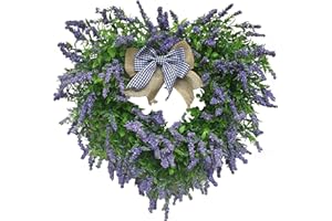 DonDown Türkranz Frühling Simulations Lavendel Blumenkranz Deko Herzform Valentinstag Kranz Deko Türkranz Ganzjährig Personalisiert Willkommenskranz Haustür Deko Girlande (Grün, 42cm)