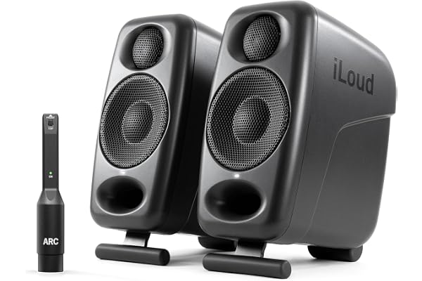 IK Multimedia iLoud Micro Monitor Pro - Paire - Moniteurs de studio de référence compacts à 2 voies, bi-amplifiés, hautement portables et à commande numérique. Micro d'étalonnage ARC inclus. Noir.