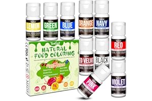 YUMCRAFT Natural Food Colouring Kit - 10 Plant-Based Organic Vibrant Liquid Food Colourings | Artificial Dye Free 100% Natural Non-GMO Food-Grade Colourings for Cake Decorating, Baking, Frosting, Fondant