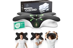 Shootforthestars Cuscino Cervicale per Dormire in Memory Foam Comodo Fin dalla Prima Notte - Cuscino Ortopedico Cervicale Ergonomico per Dormire di Lato o Supini Sfoderabile e Lavabile (Scuro)