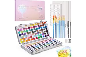 Azyvum Aquarellfarben Set 168 Farben in Tragbarer Box, Mit Pinsel und Aquarellpapier, Aquarell für Reisen, Wasserfarben für Künstler, Hobbymaler und Malerei-Liebhaber