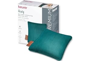 Beurer Heaty Coussin chauffant, coussin chauffant sans fil, avec arrêt automatique et 3 réglages de la température, chauffe rapidement, velours doux, vert foncé