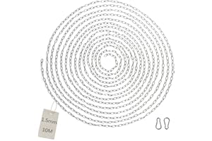 EXLECO 10M Edelstahlkette φ1,5mm Stahlkette Kette Gliederkette Absperrkette Zierkette mit 2 Karabinerhaken Metallkette zum Aufhängen Hundekette Ankerkette Rundgliederkette langgliedrig poliert