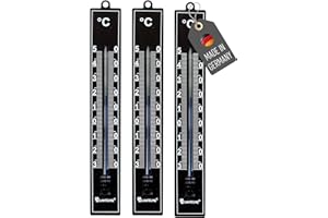Lantelme 3 Stück Außenthermometer Set Schwarz Temperatur -30°C bis 50°C | Analog Kunststoff Thermometer 18cm Wetterfest für Außen Innen Balkon und Garten | Gartenthermometer (Schwarz)