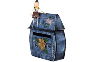 BIRENDY Antyczna, duża i bardzo elegancka skrzynka na listy, wzór z domkiem, NA10B336-1 ręcznie malowana. Bardzo pięknie wykonana ozdoba metalowa, przyciąga wzrok, ścienna skrzynka na listy, nostalgiczny metal, skrzynka na listy o wysokości 46 cm. Z materiałem mocującym na ścianę. Z 2 kluczami