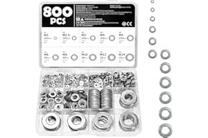 REZOLITE Washers for Screws, 800PCS Stainless Steel Washers with M2 M2.5 M3 M4 M5 M6 M8 M10 M12 M14, 10 Sizes of Metal Washer Set Assorted for DIY Home Repair Construction