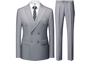 KUDMOL Costume Homme 2 Pieces Mariage Slim Fit d'affaires à Double Bouttonnage à Deux Boutons Couleur Unie Smoking Costume 2 Pcs Business