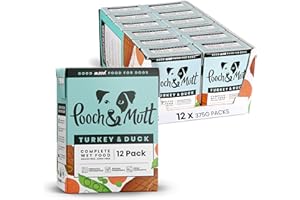 Pooch & Mutt - Turkey & Duck Pack of Complete Wet Dog Food, Dry Dog Food Topper, 12x375g