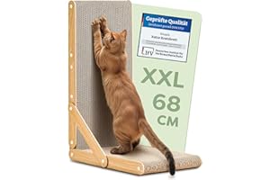 Knupis Kratzbrett Katze Groß 68 cm - Kratzfeste Kratzpappe für Katzen zur Krallenpflege - Bis zu 2 Jahre Kratzspaß - Leichte Montage - Wendbares Design L förmig - Kratzmatte für Sofa & Wandschutz