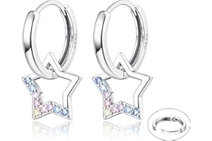 Adramata Pendientes Mujer Plata Hipoalergénica Pendientes de Plata de Ley 925 Pendientes de Estrella Delicados Pendientes Colgantes Pendientes de Aros de Plata para Mujer Niña