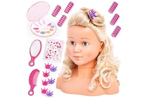 Bayer Design 90005AB Schmink- und Frisierkopf Super Model, Puppenkopf mit Haarzubehör, Make-up, zum Stylen, Blond