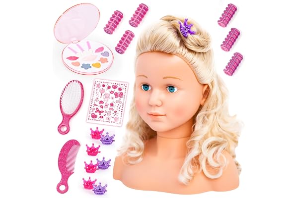 Bayer Design 90005AB Tête à Coiffer et Maquiller Super Model avec Accessoires, tête coiffante Enfant, Cheveux blonds