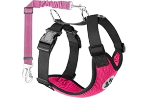 SlowTon Arnés de Coche para Perro con Correa de Conector, multifunción, Ajustable, Doble Tejido de Malla Transpirable, arnés de Chaleco de Viaje con cinturón de Seguridad