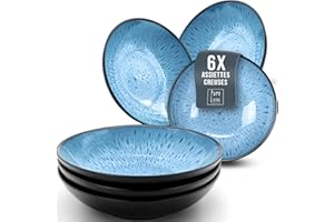 PURE LIVING INTERIOR DESIGN Ensemble Prestige de Services de Table: Assiettes Creuses en Porcelaine pour 6 Personnes - Élégantes Assiettes de Service pour une Expérience Culinaire Raffinée, Pure Living Noir Bleu Profond