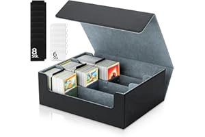 Tolesum Card Deck Box for MTG, Gathering Kartenbox für 1800+ Karten mit Trennwänden,PU Leder Starkes Magnetic Sammelkarten Aufbewahrungsbox Kompatibel Magic Commander TCG Karten-Schwarz&Grau