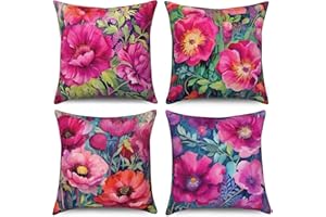 ASDCXZ Kissenbezug Retro Blumen 50x50 cm 4er Set, Geölt Rosenrot Blume Sofa Kissen Dekokissen Kissenbezüge Kissenhülle Waschbar Polyester Flachs Textil Outdoor Polster Kopfkissenbezug Kissen Bezug