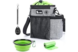 pecute Large Dog Treat Pouch Bag - Upgrade with Water Bottle Holder, Waterproof Walking Bag Multiple Pockets, Adjustable Waist & Shoulder Belt 3 Ways to Wear for Training Walking Outdoor Use (Grey)