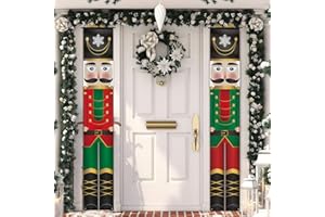 GEBETTER 2Pcs Pancartas Decoración Navidad Puerta Entrada Cascanueces Soldado Bandera Navideña Pared Cartel Tela Banner Colgante Exterior Interior Adorno Hogar Casa Porche 180 * 30 cm (Cascanueces)