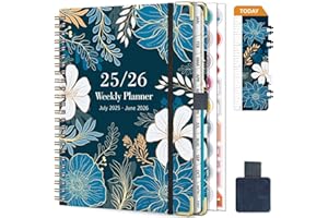 NEYSA Agenda Settimanale 2025 2026 Spirale Luglio 2025 - Giugno 2026 (12 mesi) A5 School Planner con Passante per Penna, Righello Segnalibro e Adesivi per piani (Blu e bianco)