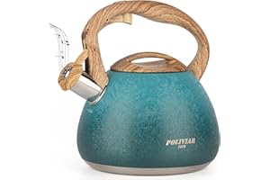 POLIVIAR 7379 POLIVIAR Stove Top Kettle- Stainless Steel Stovetop Kettle 2.7 L- Audible Whistle Kettle- Tea Kettle Anti Rust and Anti Hot Handle- Suitable for All Heat Sources (Trinidad Blue-Crack finish)
