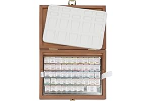 Schmincke - HORADAM® AQUARELL, Coffret en Bois avec 47 Nuances aquarelles Extra-Fines, ONetz et Palette en Porcelaine, 74548097, Coffret en Bois, 48 x 1/2 Godets