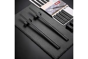 HOPEWEY Palillos negros 6 pares + 6 unidades de palillos negros japoneses chopsticks chinos palillos chopsticks palillos de metal antideslizantes para restaurante