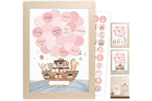 Legezon Gästebuch Babyparty, Schwangerschaft Geschenk für Mutter, Geschenk Geburt Personalisierte,Kinderzimmer Deko Mädchen Junge,Baby Erstausstattung Neugeborene,mit Bilderrahmen,Arche Noah