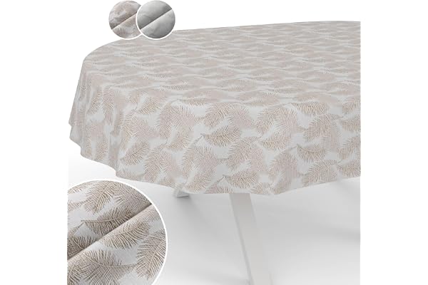 ANRO Nappe en Tissu Lavable - Lurex - Revêtement en téflon - Facile d'entretien - Effet Lotus - Anti-Taches et imperméable - Motif Feuilles Florales - Ovale - 180 x 140 cm - Bord coupé - Doré