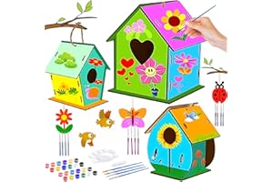 Frasheng Kit Casetta per Uccelli in Legno - 3 Pezzi Fai Da Te per Bambini Con Set di Pittura - Divertente Regalo di Compleanno