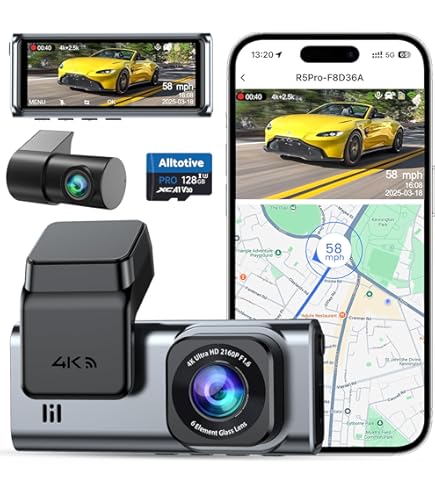 Dash Cam Front Rear And Inside: 3 Channel 4K Dash Camera With 5GHz WiFi IR Night Vision - WDR Car Camera With Free 64GB Card - APP Control Dashcam With 24h Parking Mode G Sensor Loop Recordingx7 - View #5