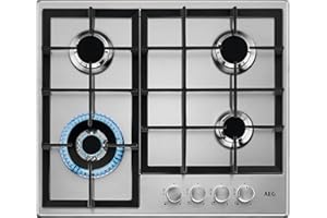 AEG Piano Cottura a Gas HGB64400SM, 60 cm, 4 Fuochi Speed Burner, Bruciatore Wok, Griglie in Ghisa, Accensione Integrata, Spegnimento Automatico, Acciaio Inox