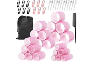 FATHBOOD Lockenwickler Set 50 Stücke, 24 Stück 4 Größen (60/48/36/25mm) mit 24 Edelstahl-Clips, Lockenwickler Groß Selbsthaftend, Haarwickler, Hair Rollers with Clips für Lange, Mittlere & Kurze Haare