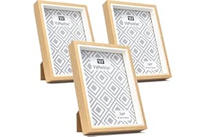 YIPINYIN 7x5 Inch Wood & White TwoTone Gallery Photo Frame Set of 3, Wooden Effect Boxed Picture Frame with white inlay, 5 x 7'' frame Wiith Safe Acrylic Front for Tabletop or Wallmounted