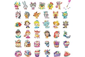 MEIEST 36 DIY Diamond Painting Stickers Kits for Kids,5D Animals Gem Mosaic Stickers Paint by Numbers Set for Children,Creative Handmade Craft Gifts