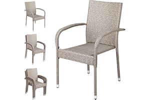 CASARIA 4X Sillas Poliratán Ergonómicas Intemperie Patas Ajustables 160Kg Apilables Jardín Patio