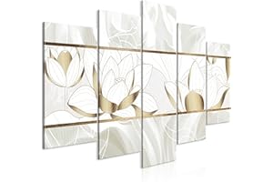 murando Quadro Astratto 225x112 cm 5 pezzi Stampa su tela in TNT XXL Immagini moderni Murale Fotografia Grafica Decorazione da parete Fiori Giglio beige bianco