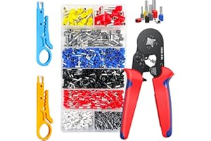FZYCOM Pinze Crimpare Set, Pinze per Capicorda Elettrici con 1200 Puntali Capicorda Isolati, Capicorda 0,5-10 mm² / AWG22-7, Pinza Puntalini Elettrici, con 2Pcs Mini Spelafili