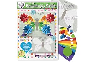 Kamary-Gallery Bastelset Basteln nach Zahlen, Papierbastelset versch. Motive für Kinder ab 6 Jahre, 3D basteln mit Papierherzen auf Schablone (Regenb. Schmetterling ab 6J)