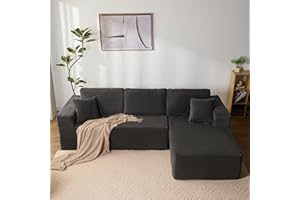 Litbird Sofá esquinero Modular en L con función Cama y Chaise Longue Derecha – Tapizado en Pana, Asiento Profundo – Sofá Cama para salón – Sin Montaje (Gris, Chaise Longue Derecha)
