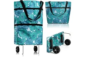 FORYNXHWIN Składana torba na zakupy z kółkami – wózek z tkaniny Oxford wielokrotnego użytku 2 w 1, na podróż, zakupy, kemping i supermarkety, pojemność 5 kg, lekki i przenośny