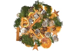 ‎QINGBEI RINA Qingbei Rina 63 StüCk Weihnachtsdeko Adventskranz Deko Set,Weihnachten Bastelset Kreative, Weihnachtspotpourri Natur Dekoration Mit Orangenscheiben,Zimtschnecken,Ölkiefer, Eicheln, Sternanis