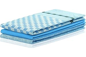 DecoKing Louie - Set di 3 Strofinacci da Cucina, 50 x 70 cm, con Gancio, 100% Cotone, Cotone, Blu e Turchese, Set da 3