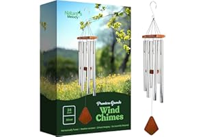 NATURE'S MELODY Nature’s Melody Premiere Grande Tunes Wind Chimes – Outdoor Windchime with 6 Tubes Tuned to E Pentatonic Scale, Rustproof Aluminum, Beech Wood & S Hook Hanger for Sympathy, Memorial Gift or Zen Garden
