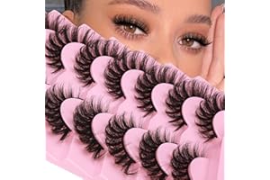 JIMIRE Cat Eye False Eeylashes Faux Mink Lashes Fluffy Wispy Cat Eye 6D Volume Russian Strip D Curl Eyelashes Thick Crossed Soft Fake Lashes 7 Pairs Pack
