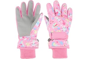 Fanshiontide Children's Ski Gloves with Adjustable Cuffs, Waterproof Snow Gloves for Boys and Girls