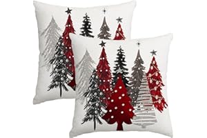 Miaikoe Christmas Cushion Covers 45x45cm Set of 2, Decorative Farmhouse Christmas Tree White Pillow Shams Cases Slipcovers for Holiday Home Couch Sofa Decorations