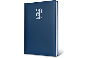 Agenda Giornaliera 2026 A5 15x21 cm - 1 giorno per pagina (sabato e domenica insieme) - 320 pagine - Copertina rigida imbottita similpelle - Rilegatura filo - Made in Italy - TEKSHOPPING (BLUE)